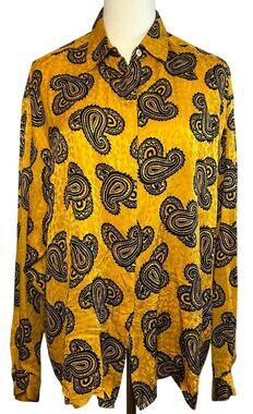 VTG 70s Saks Fifth Avenue Psychedelic Silk Paisley Dagger Shirt Whimsygoth Large